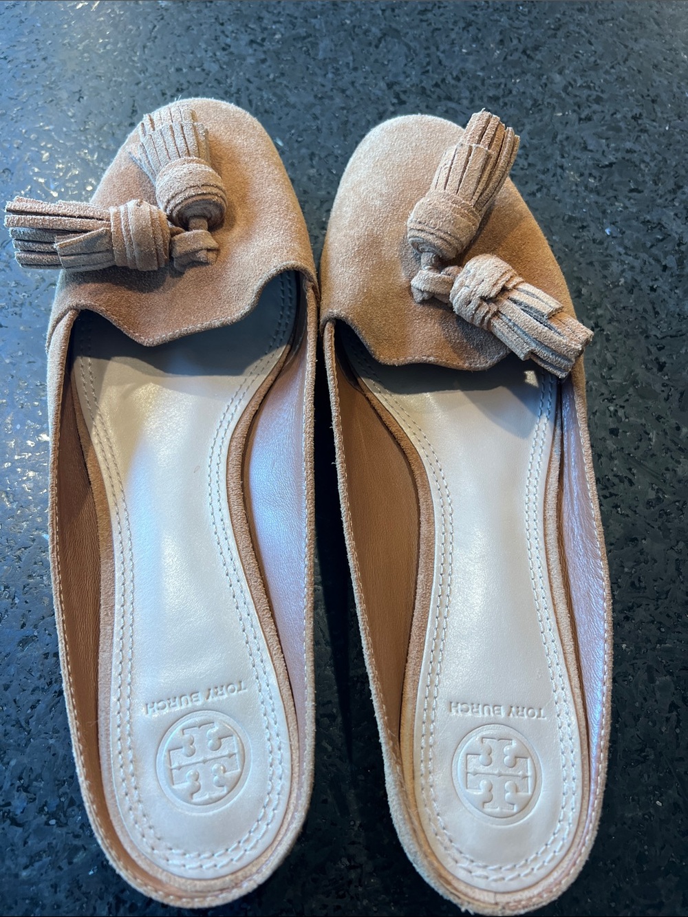 Tory Burch Suede Tassel Mule in Light Brown
